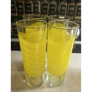 Set Of 4 Vintage Libby Bacardi Limon Yellow Striped Tall Cocktail Glasses